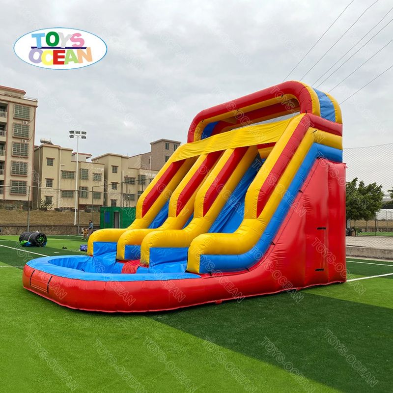 Red Yellow Blue Triple Lane In - Water Slide Inflatable 评论和价格