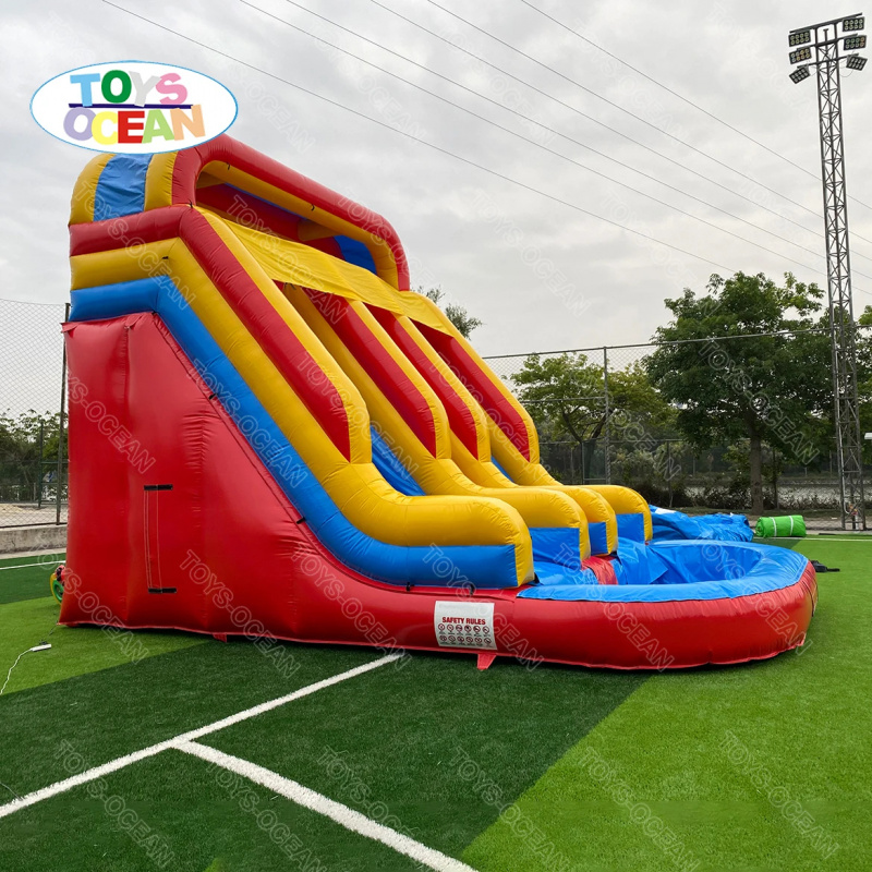 Red Yellow Blue Triple Lane In - Water Slide Inflatable 评论和价格