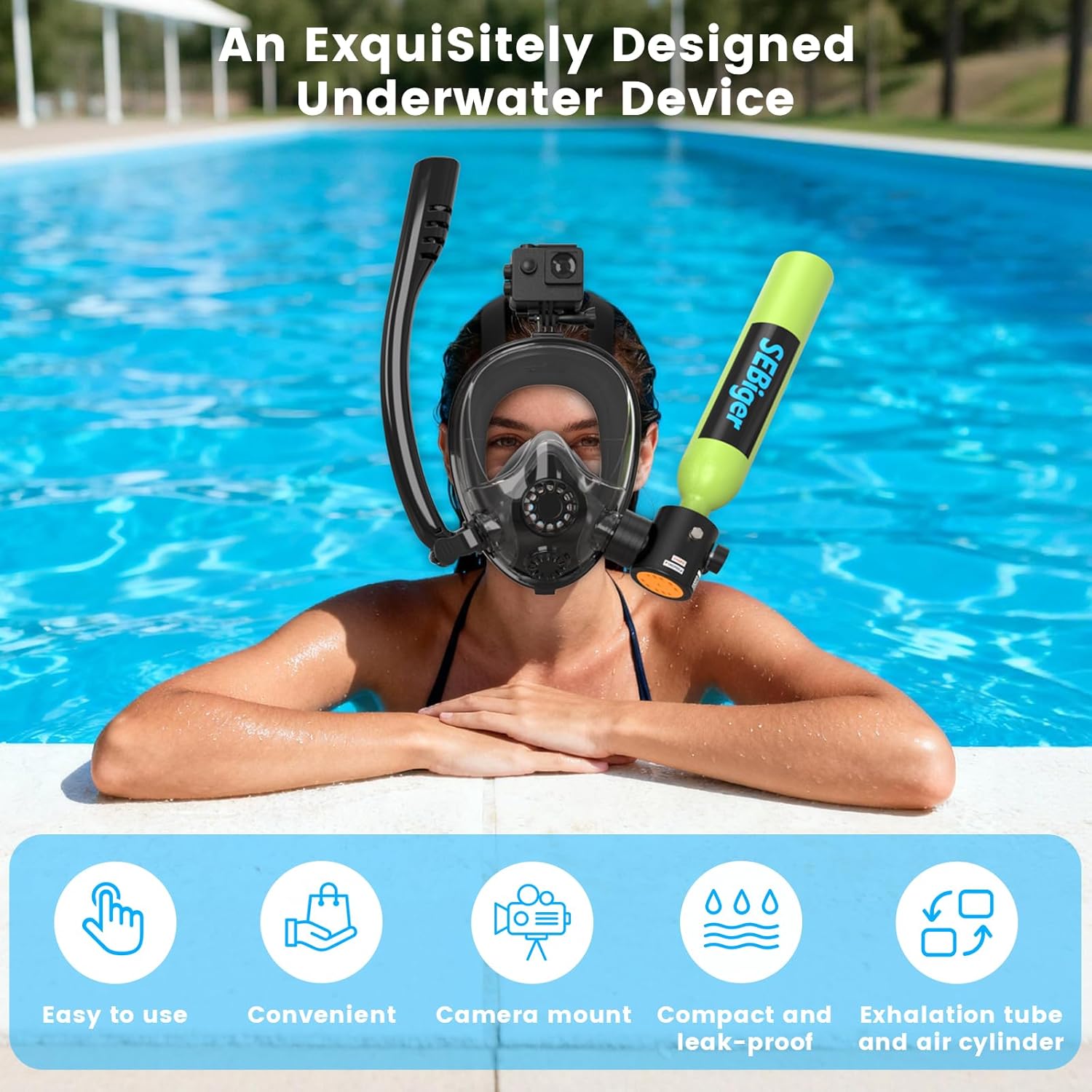Mini Scuba Tank 0.5L with Full - Snorkel Mask Full Face 评论和价格